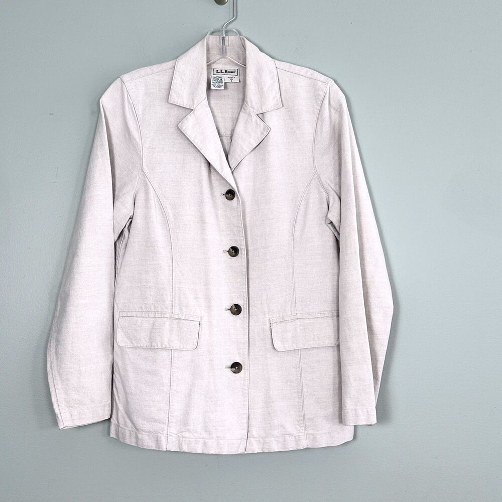 L.L. Bean Blazer Womens 6 Beige Linen Cotton Jacket Classic Preppy Minimalist